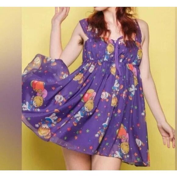 Unique Vintage x Rainbow Brite Dress Size Medium 6/8 Purple Rainbow Night Print - Picture 1 of 15